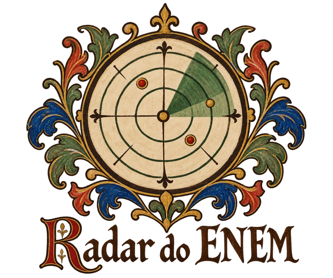 Radar do ENEM: radar ilustrado como iluminura medieval, cercado de folhagens